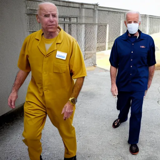 Prompt: Joe Biden in a prison jumpsuit in prison