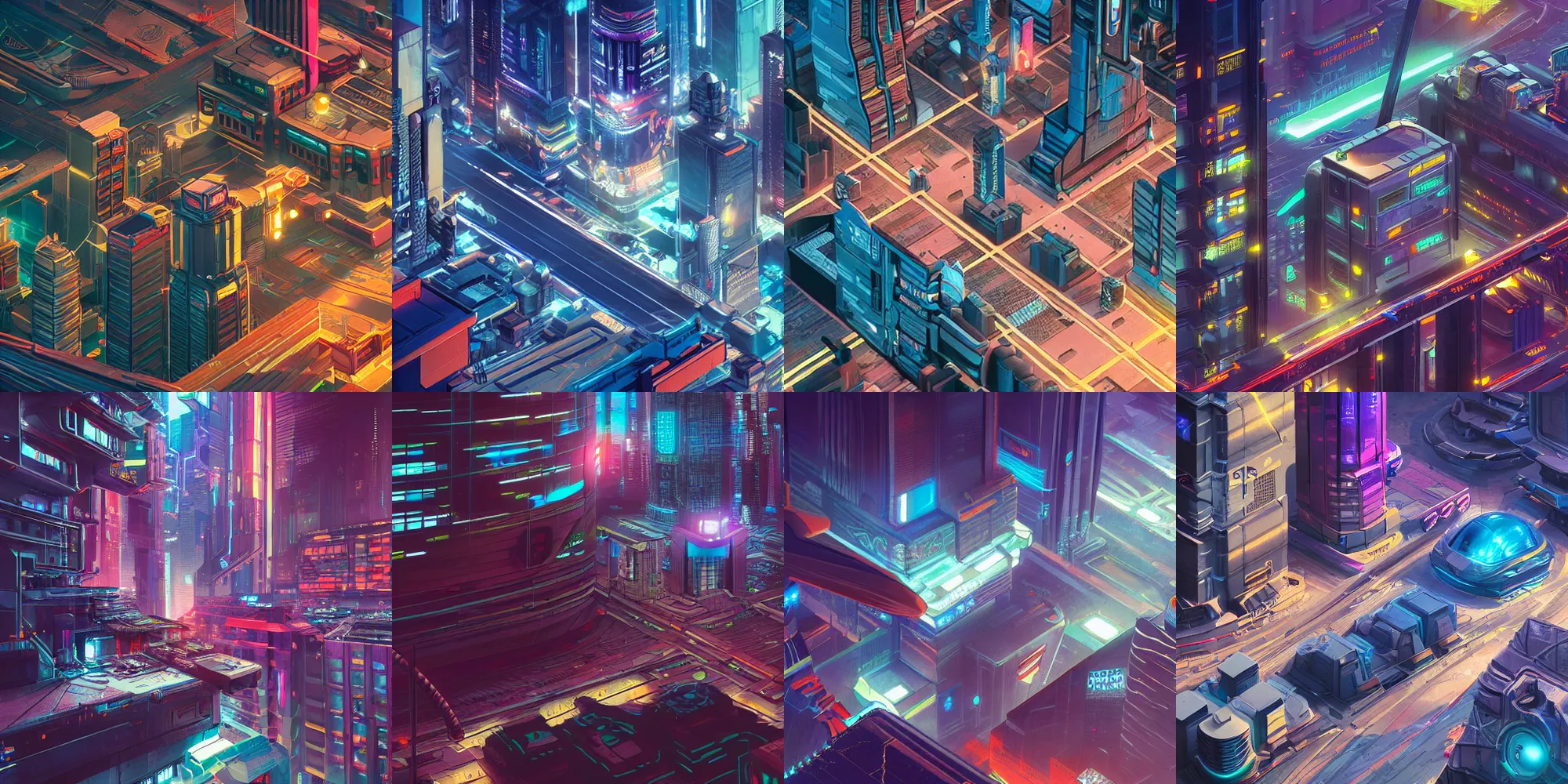 Prompt: an epic isometric fantastic realism comic book style painting of a futuristic cityscape, cyberpunk, concept art, unreal 5, octane render, dynamic lighting
