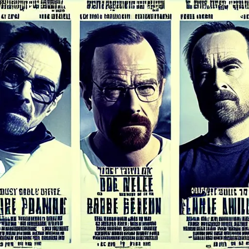 Prompt: Breaking Bad Reboot Starring Willem Dafoe, Chris Pine, and Bob Odenkirk, movie poster, low quality bootleg.