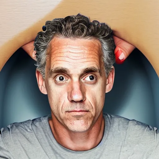 Image similar to jordan peterson hiding inside of a toilet bowl