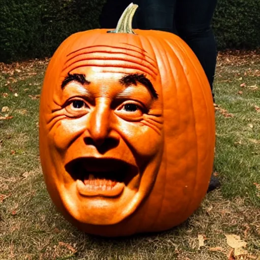 Prompt: Elon Musk porait carved on a Halloween pumpkin
