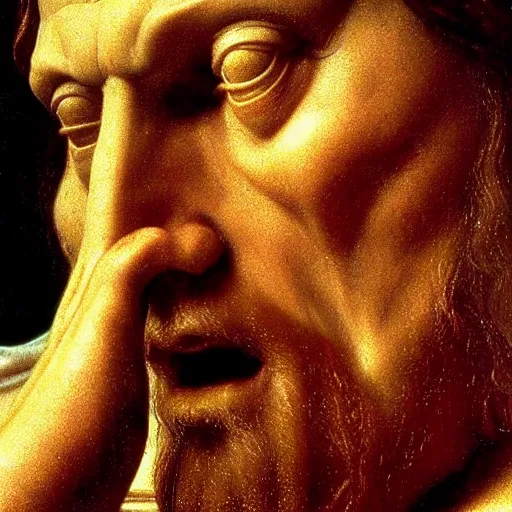 Image similar to Willem Dafoe as God, by Da Vinci and Michaelangelo, soft lighting, hyper detailed, 8k