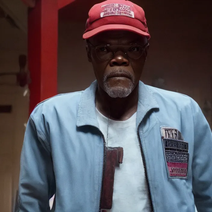 Image similar to film still of Samuel L Jackson in Stranger Things season finale, 4k