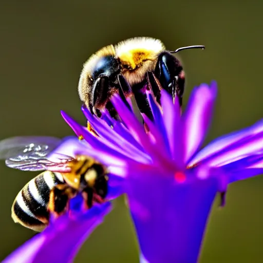 Prompt: macro photo of bee wearing jacket, from nature journal, 1 / 1 0 0 0 sec shutter, action photo, sigma 1 0 5 mm f 2. 8