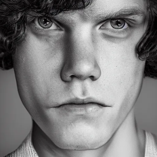 Image similar to evan peters close up face, photorealistic, studio, high detail