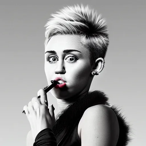 Prompt: Miley Cryus smoking a cigarette, 8k, realistic, extreme details, detailed, sharp, smoke