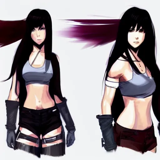 Image similar to concept art of tifa lockhart with extremely long hair