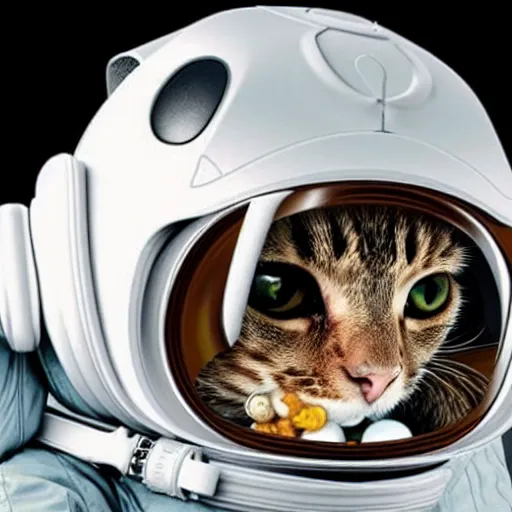 Image similar to cat in spacesuit with hamster in her mouth