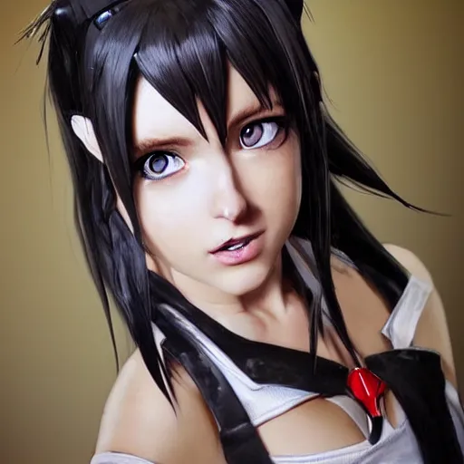 Image similar to concept art of head and shoulders cosplay of tifa lockhart, trending on artstartion