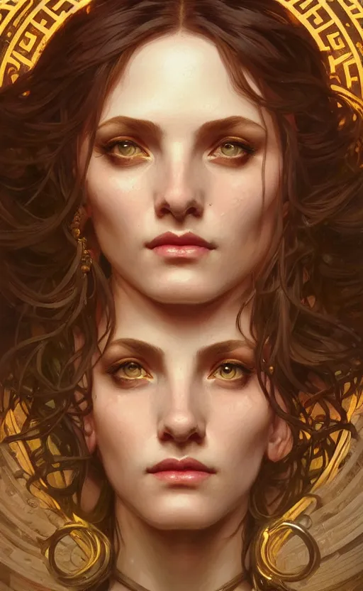 Prompt: portrait of the goddess circe, greek mythology, intricate, headshot, highly detailed, digital painting, artstation, concept art, sharp focus, cinematic lighting, illustration, art by artgerm and greg rutkowski, alphonse mucha, cgsociety