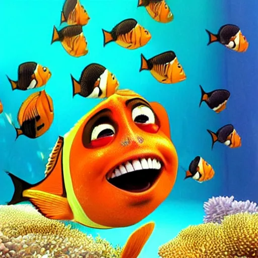 Image similar to obama as a fish, in the style of finding nemo, pixar animation