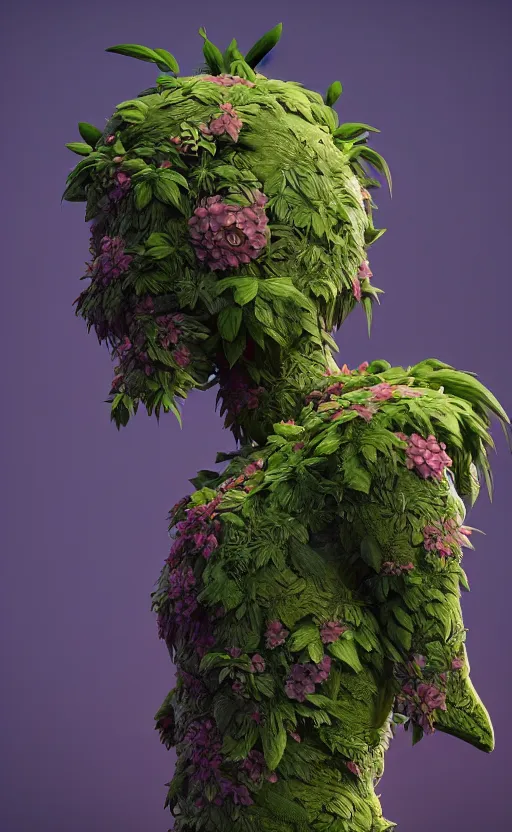 Image similar to a plant creature, foliage, plant filaments, flowers, humanoid shape, full body, photorealistic, 4 k, octane render, cinematic lighting, artistic photography, insanely detailed and intricate