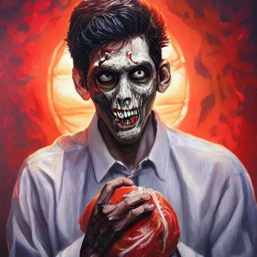 Image similar to zombie rishi sunak, religious painting, artgerm, rhads, ross draws