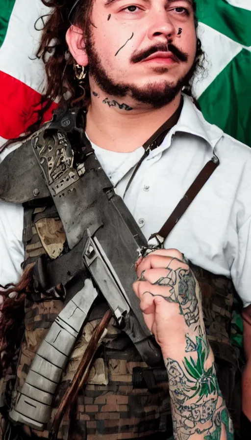 Prompt: Post Malone as Mexican revolutionary fighter