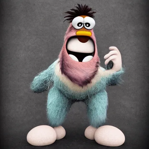 Image similar to a still of a forgotten muppet character looking very manly and modern, hilarious, laughing, hairy chest, huge chin, manly monster tough guy, roughled fur, photo real, photographic, photograph, artstation, trending, featured