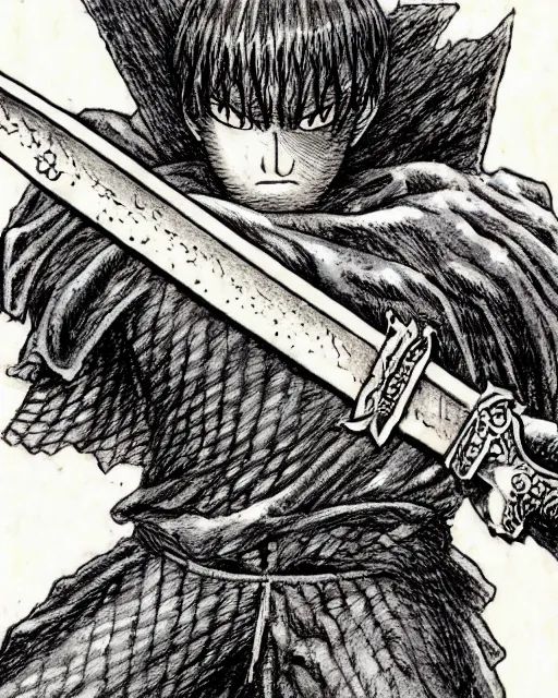 Prompt: sword drawn by kentaro miura,