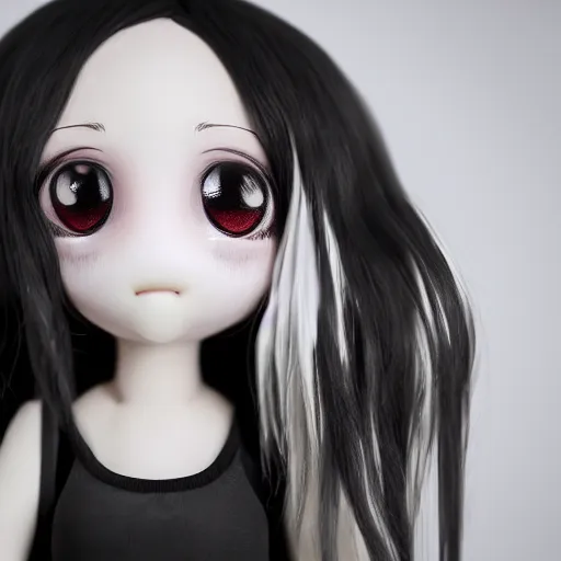 Prompt: cute fumo plush of a girl who appears in the mirror, horror, black and white, vray