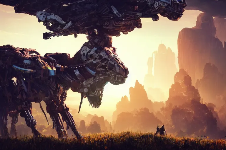 Image similar to tallneck machine mecanical creature robot of horizon forbidden west horizon zero dawn bioluminiscence global illumination ray tracing hdr fanart arstation by ian pesty and alena aenami artworks in 4 k