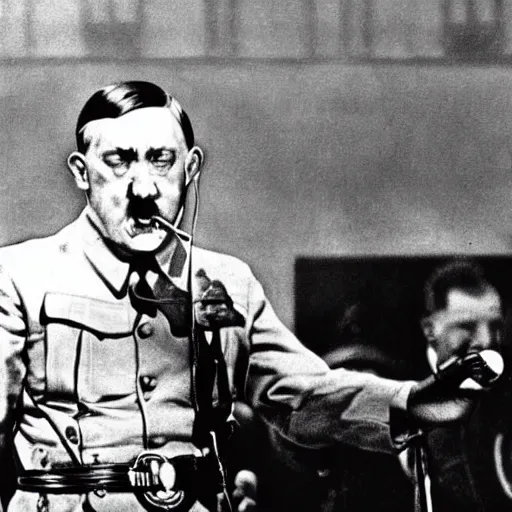 Image similar to Adolf Hitler rapping on stage