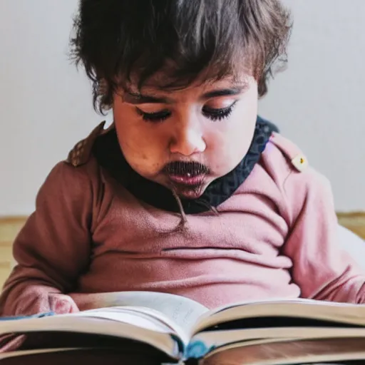 Image similar to arabic baby with a beard crying reading a book