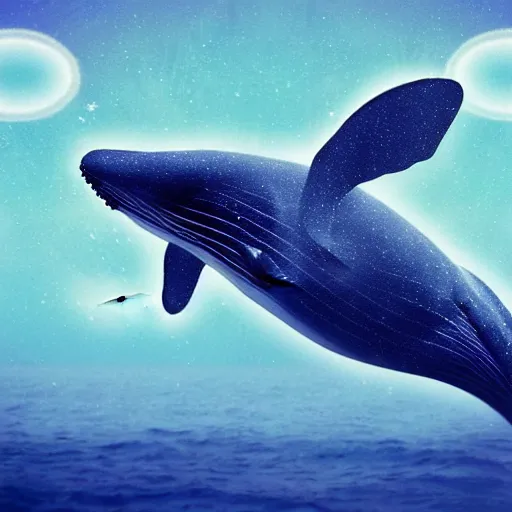 Image similar to photomanipulation of a whale that has tiny fairy wings, inspired by fairy tooth's wings, fully detailed