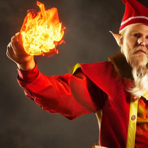 Prompt: a fire wizard elf holding a fire ball in his right hand, 4k
