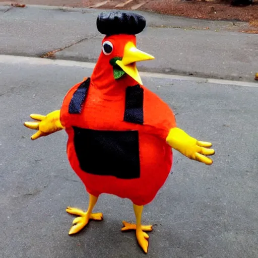 Image similar to chicken dressed as an inmate