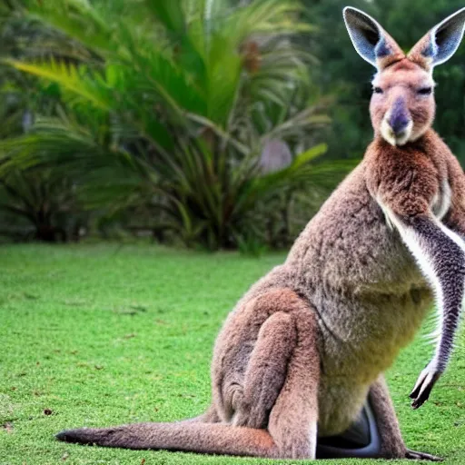 Prompt: kangaroo dwayne johnson, wearing a safari outfit