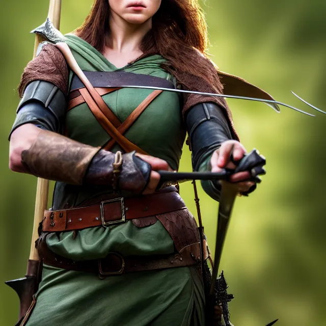 Image similar to female robin hood warrior, highly detailed, 8 k, hdr, smooth, sharp focus, high resolution, award - winning photo