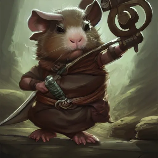 Image similar to cute little anthropomorphic Guinea Pig Ninja , tiny, small, short, Detailed Ninja outfit, cute and adorable, pretty, beautiful, DnD character art portrait, matte fantasy painting, DeviantArt Artstation, by Jason Felix by Steve Argyle by Tyler Jacobson by Peter Mohrbacher, cinematic lighting