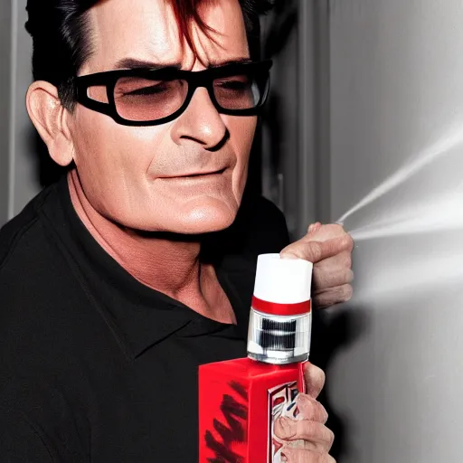 Prompt: charlie sheen sniffing spray-paint