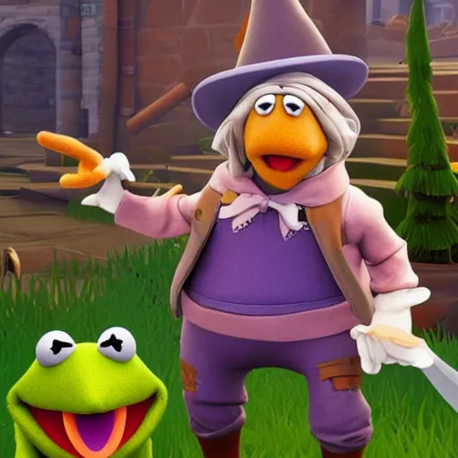 Prompt: bippadotta from the muppets as a wizard, in fortnite