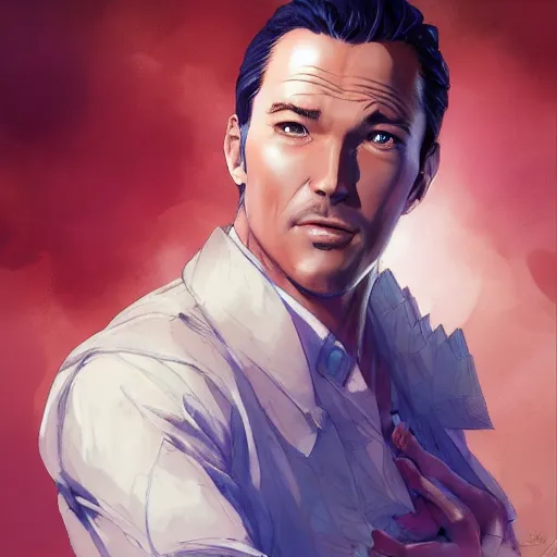 Image similar to An anime portrait of Gene Kelly, by Stanley Artgerm Lau, WLOP, Rossdraws, James Jean, Andrei Riabovitchev, Marc Simonetti, and Sakimichan, tranding on artstation