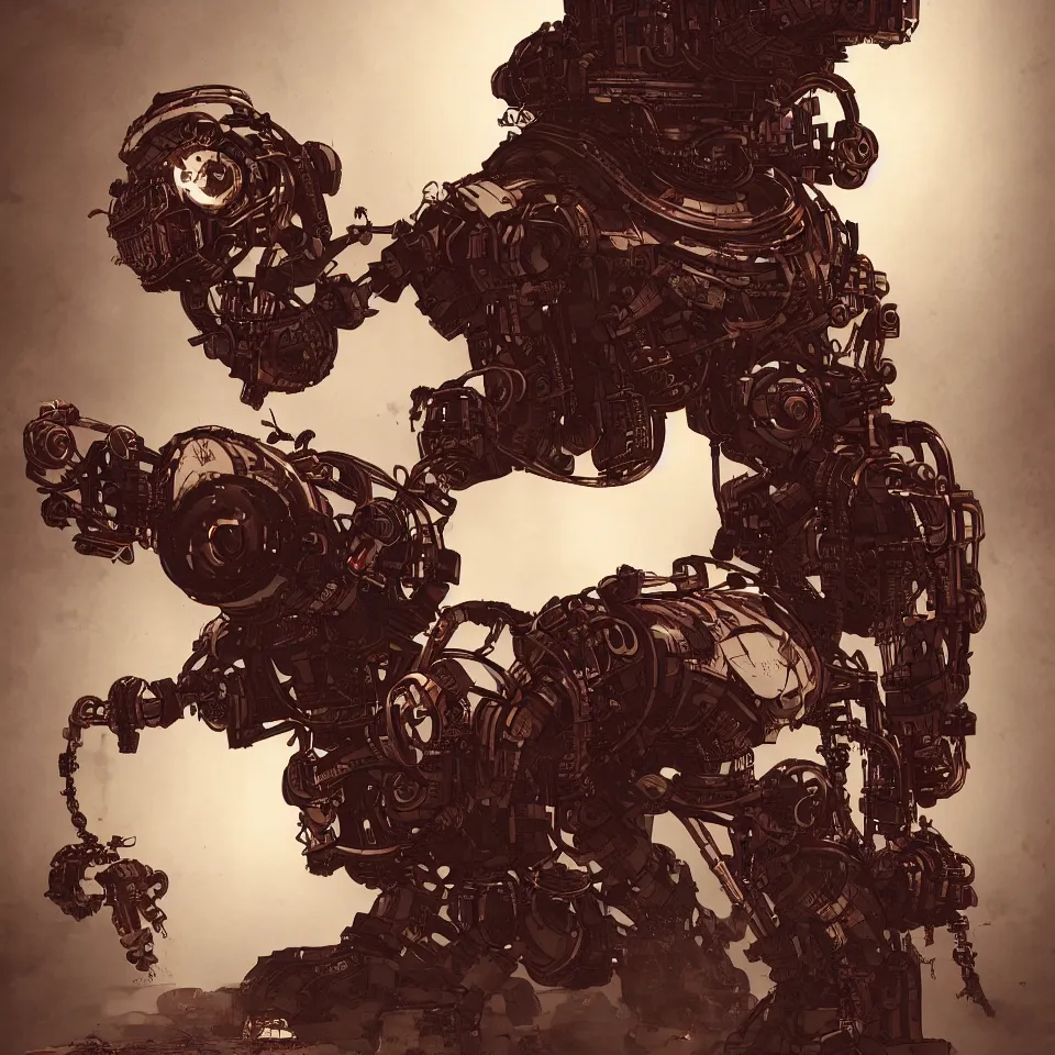 Prompt: a detailed concept art steampunk of a bust robot bird, gradient dark red, cream and white color scheme, dynamic lighting, cinematic, epic composition, masterpiece