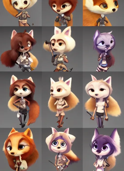 Image similar to female furry mini cute style, character adoptable, highly detailed, rendered, ray - tracing, cgi animated, 3 d demo reel avatar, style of maple story and zootopia, maple story gun girl, fox from league of legends chibi, soft shade, soft lighting