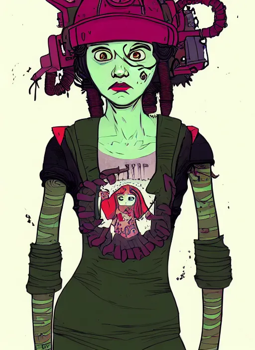 Prompt: a portrait of a pretty sewer punk young lady by asaf hanuka