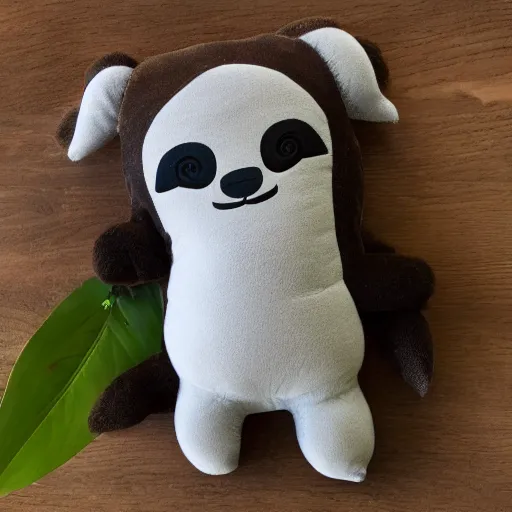 Image similar to an happy sloth plush doll, 8k, cute