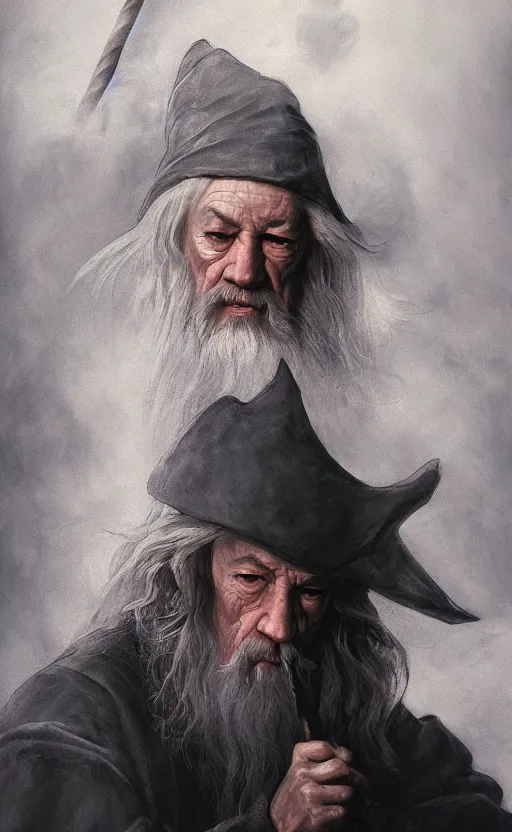 Image similar to a beautiful portrait painting of gandalf, by diego velazquez, beautiful composition and structure, high contrast, high saturation, vivid ember colors, cross hatching featured on artstation, shading study, lighting study, studio lighting, pipe smoke, volumetric fog, artistic, cinematic, backlight, rim light, portrait study