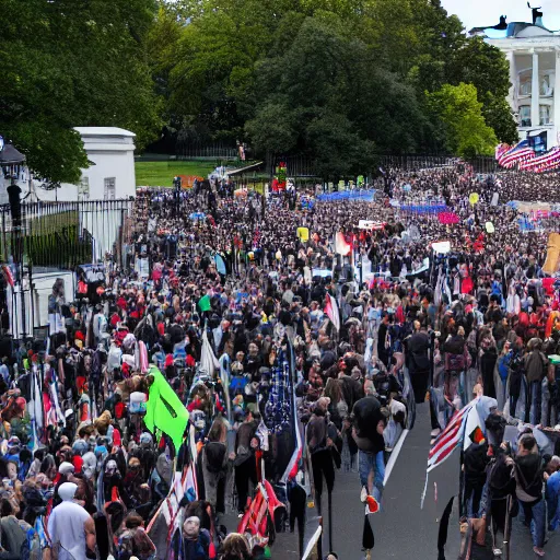 Image similar to 8 k uhd pictures as bunch of sewer rats make a protest in front of white house, higly photorealistic details, highly details form, highly details content