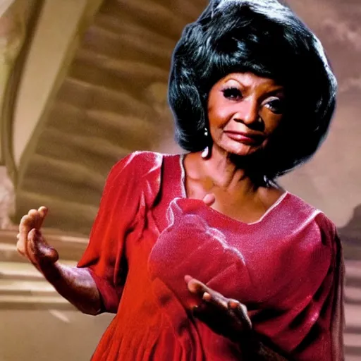 Prompt: nichelle nichols as an angel in cloud heaven photorealistic fantasy epic