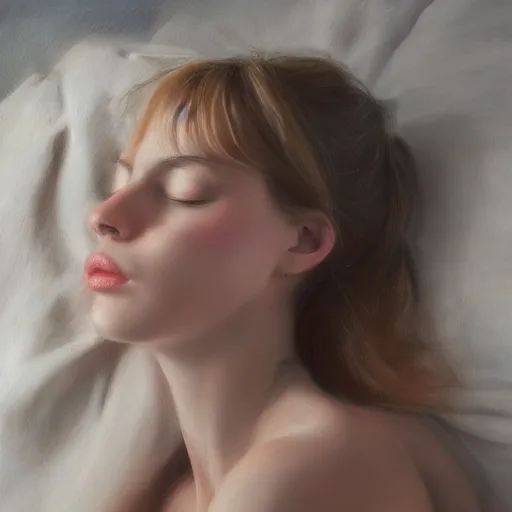 Prompt: full - bodied portait of elegant and beautiful sleeping girl, oil painting, high qulity realistic, hd, 8 k, art by evan wilson