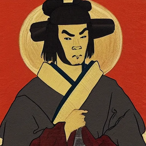 Image similar to obama as a samurai, painting by leonardo davinci