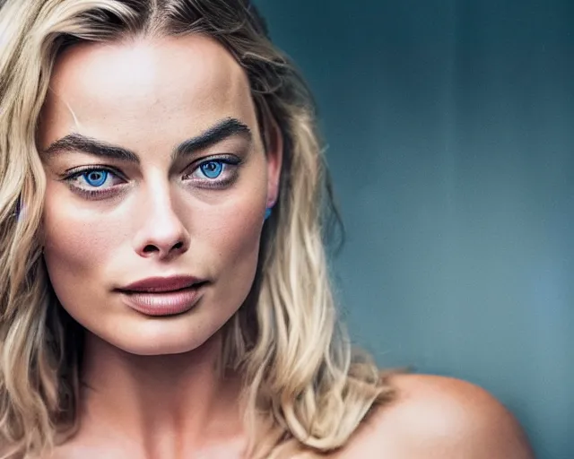 Image similar to a beautiful mix of margot robbie and bar refaeli, hyper realistic face, beautiful eyes, cinematic, long shot, hyper detailed, 8 5 mm photograph, 8 k resolution, film still, sharp lens, wide lens