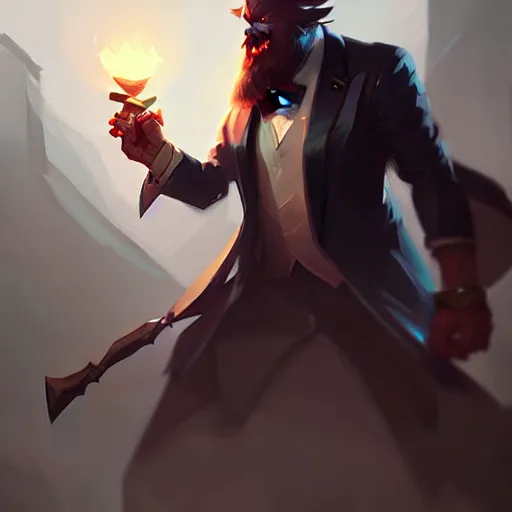 Image similar to concept art of league of legends gentleman from hell, greg rutkowski, trending on artstation, highly detailed