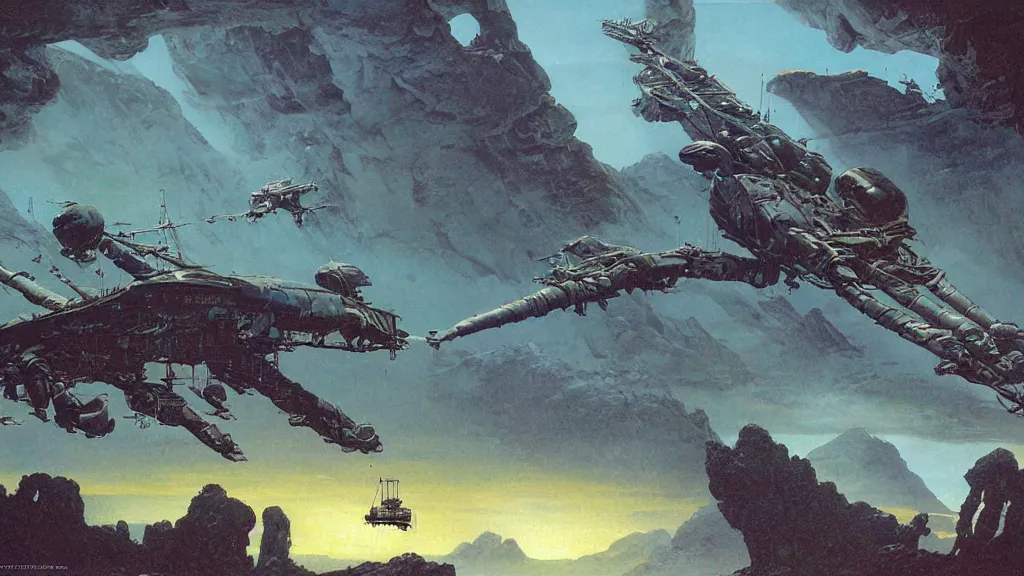 Prompt: organic dropship lander by michael whelan and bernie wrightson, epic cinematic matte painting