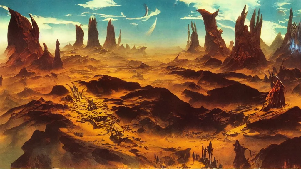 Image similar to journey to the center of the universe by frank frazetta and bruce pennington, cinematic matte painting