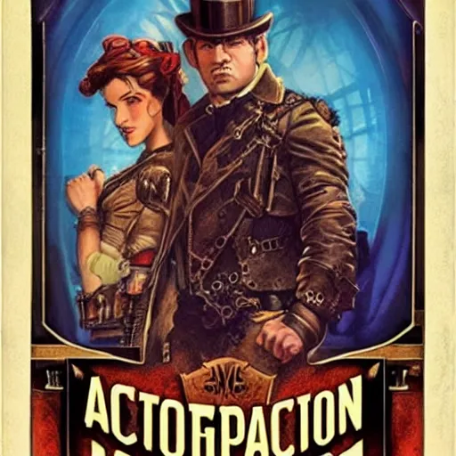 Image similar to steampunk action adventure movie poster by drew struzan,