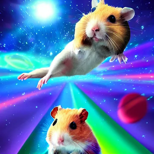 Prompt: hamster skating through space, colorful, realistic, photorealism