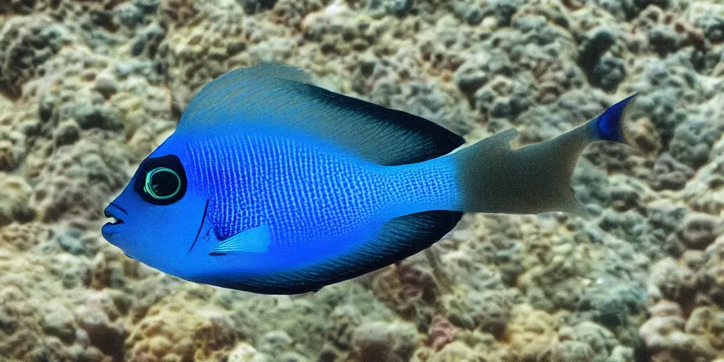 Image similar to low - angle medium shot of an steampunk ( tetrapod blue tang fish ) from the future on its first day of driver's ed learning to parallel park. 8 k, 4 k, hq, 3 d render, digital art, dramatic lighting, comedy, science fiction, hyper realistic, ultra detailed. style of arrival, fifth element.