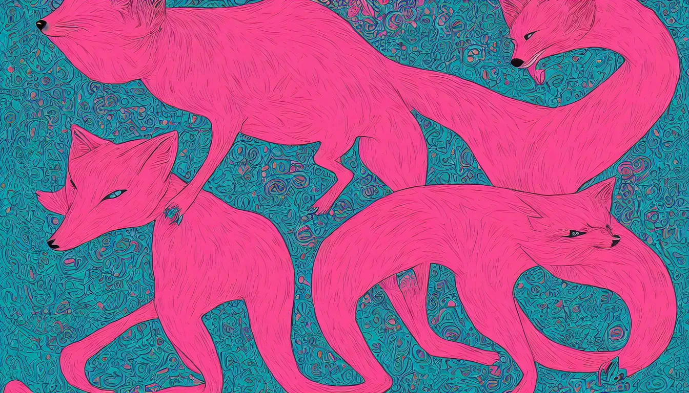 Image similar to pink fox in a suit by kilian eng, victo ngai, josan gonzalez